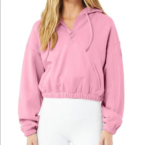 Alo Yoga Stadium Half Zip Hoodie in Parisian Pink